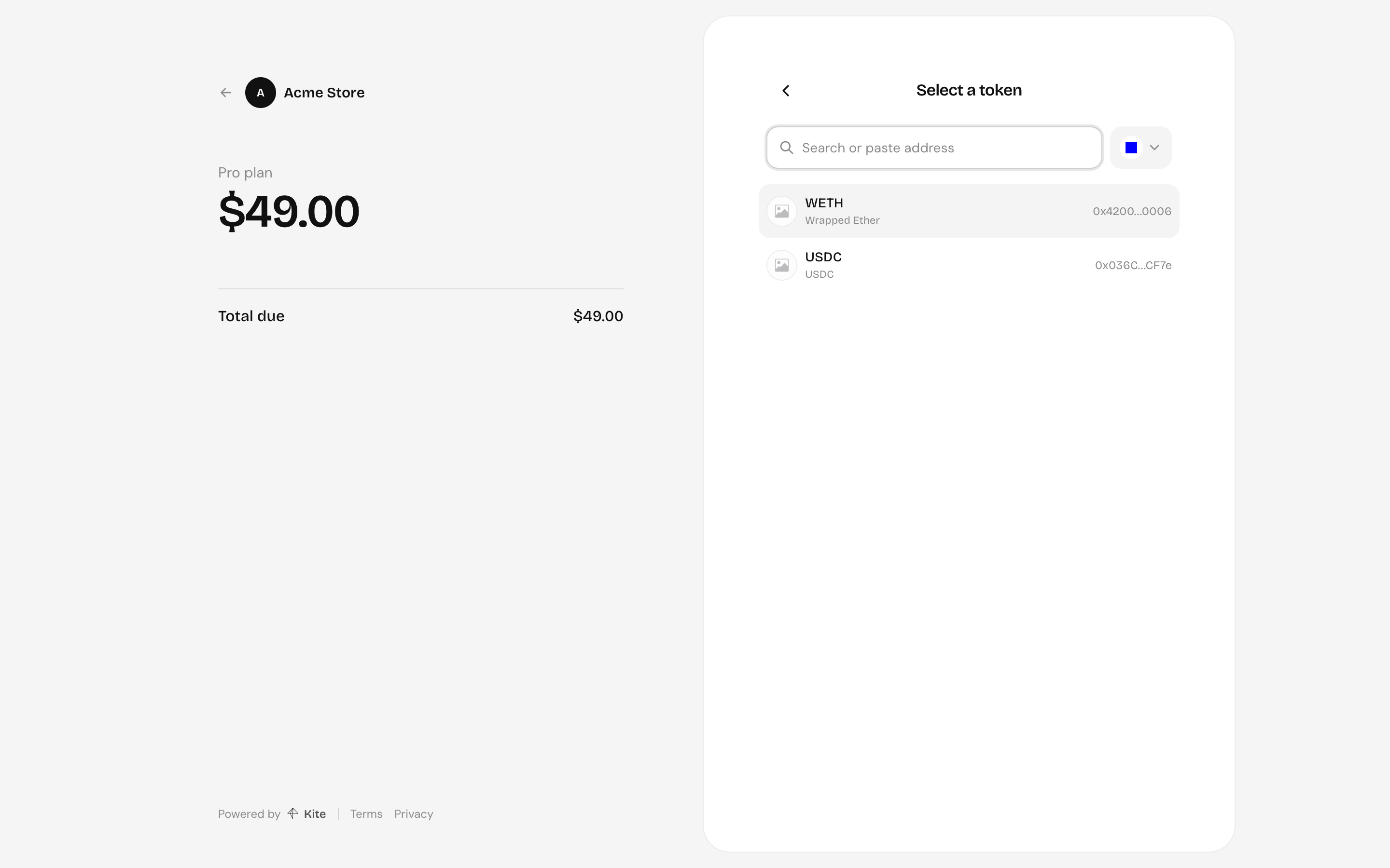 Choosing the token to pay with
