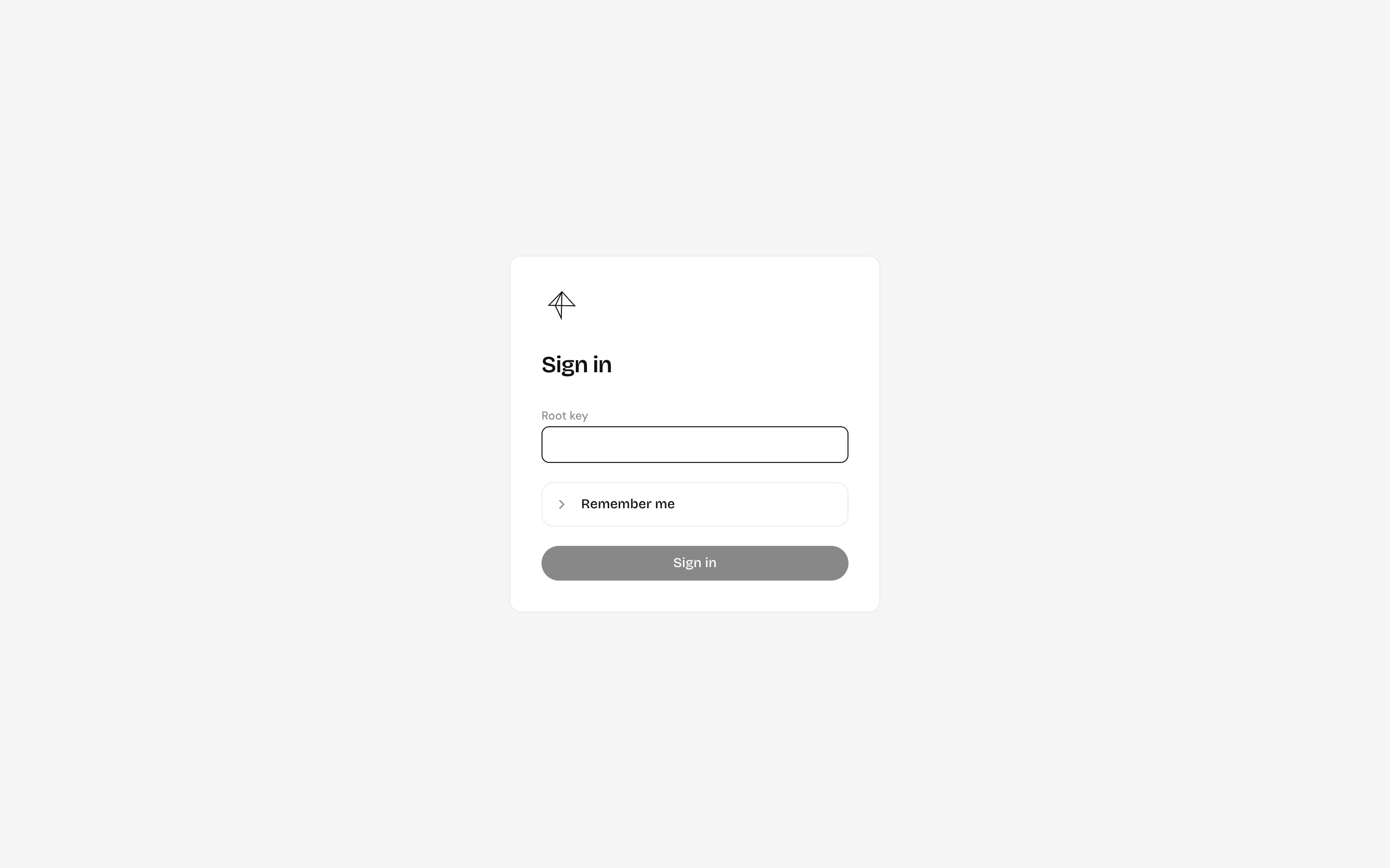 The sign-in screen, asking for the root key